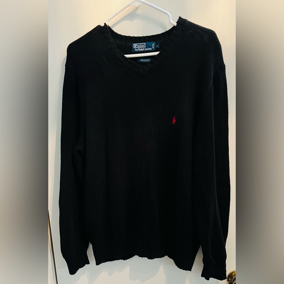 Ralph Lauren Men's V-Neck 100% Cotton Knit Sweater in Black - Size L